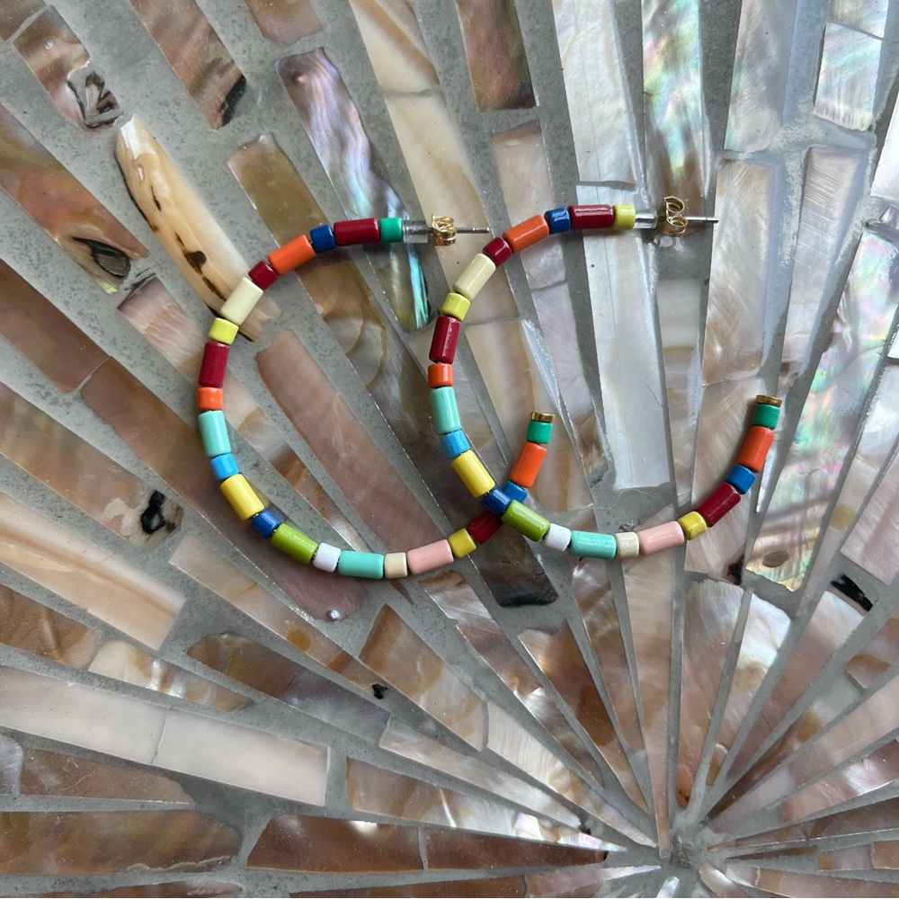 Rainbow Beaded Hoop Earrings